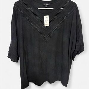 Express Women's Black Lace Trim Blouse